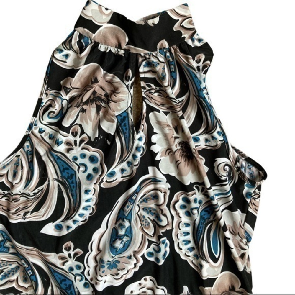 Fun classy sleeveless blouse peek, black & teal